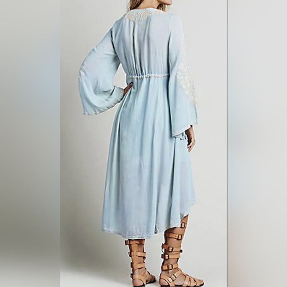 R.Vivimos Womens Light Blue Cotton Embroidered High Low Long Dress- Sz L